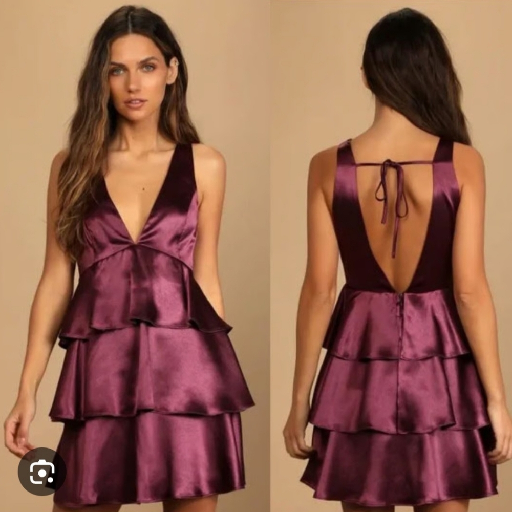 Lulus satin purple ruffled party dress